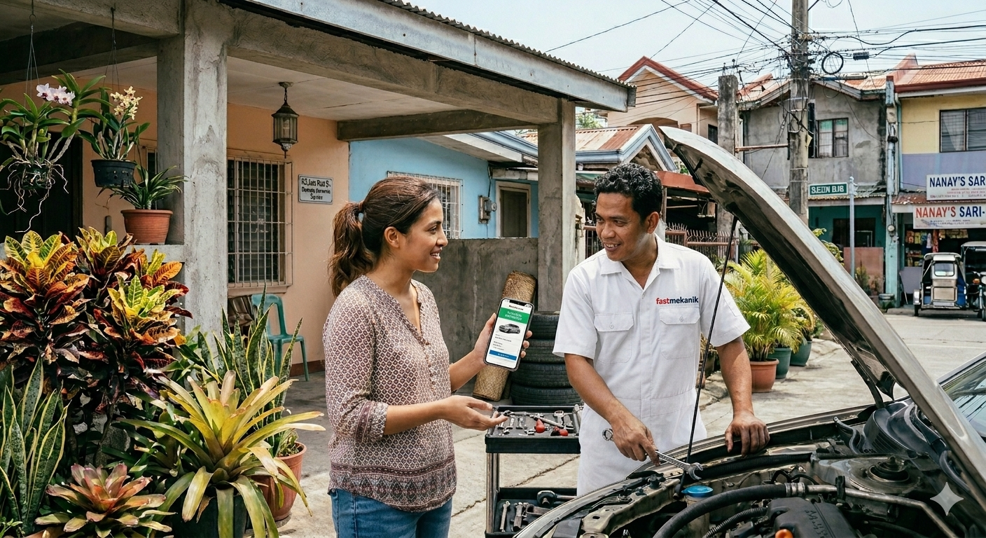 Car owner and mechanic service scene